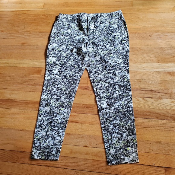 Simply Vera Vera Wang Pants - Simply Vera Vera Wang Abstract Splatter Print Slim Pants Black White Lime 14
